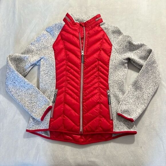 Xersion Red and Gray Mixed Media Puffer Zip Up Jacket Size Medium - Picture 2 of 16
